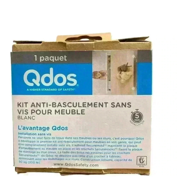 QDOS Zero-Screw Furniture Anti-Tip Kit SecureHooks Holds up to 200 lbs. WHITE - Picture 4 of 6